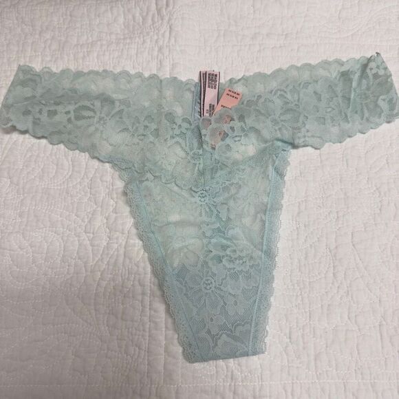 NWT (XXL) Victoria’s Secret Lace Thong Panty - Light Teal with Lattice Detail - Picture 2 of 8